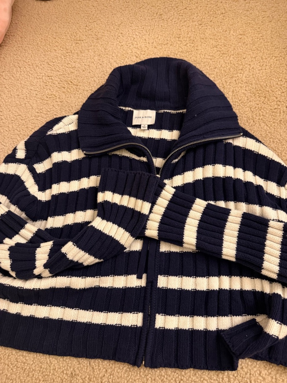Pink Rose Navy and White Ribbed Stripe Sweater